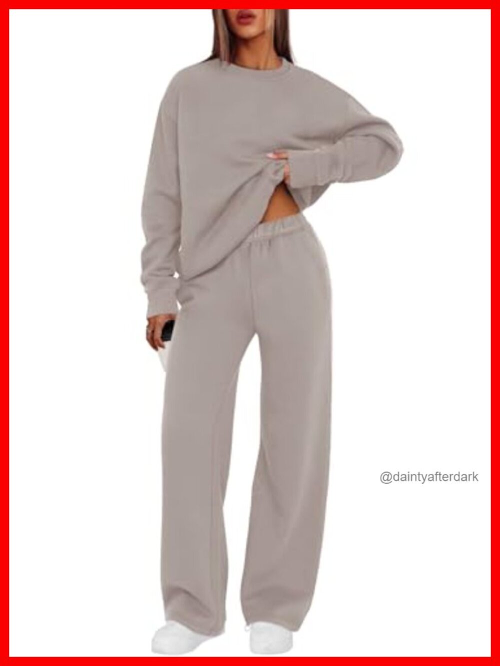 2 Piece Sweatsuit Lounge Set Crewneck Sweatshirt Wide Leg Pants